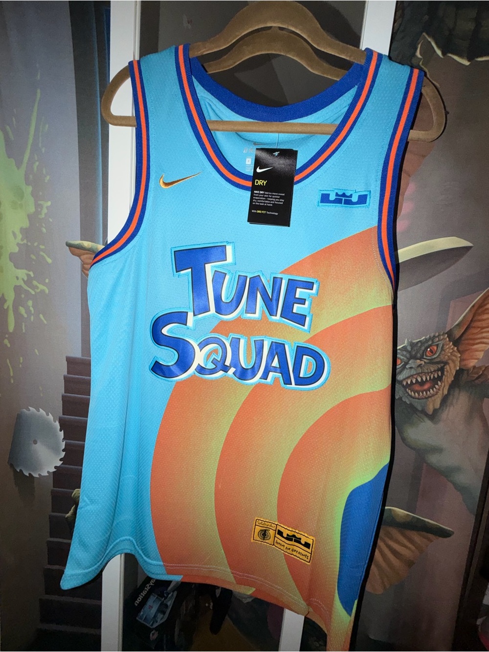 NBA Jam Tune squad Lebron James Turquoise and Blue Dri-FIT Jersey with Orange